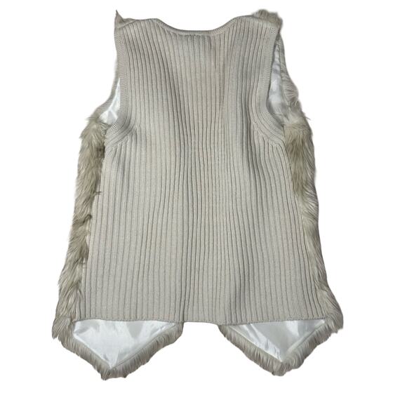 New Directions Faux Fur Vest L | Tan Knit Back Open Front Layering Fall Winter - Picture 4 of 6